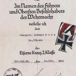 The Award Certificate for the Iron Cross IInd Class