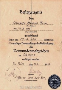 Das Verwundetenabzeichen in Schwarz samt Urkunde