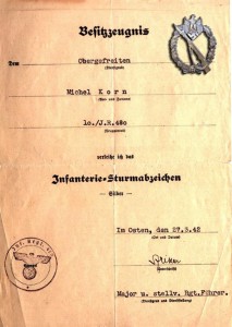 Urkunde zum Infanteriesturmabzeichen     